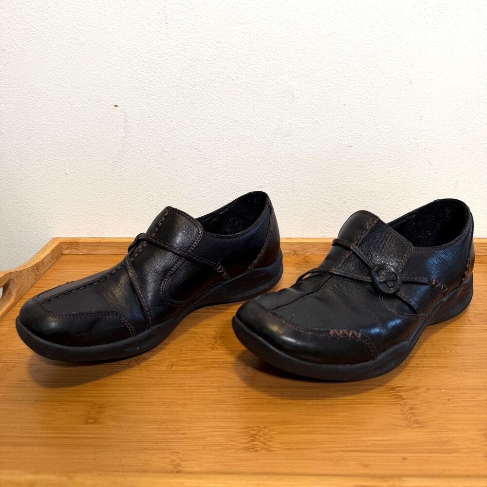 Clarks Wave Womens 8N Black Leather Mary Jane Comfort Walking Shoes Casual